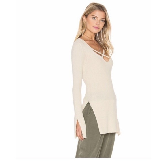 Free People  Criss Cross Front Longline Tunic Sweater oatmeal cream  XS … - Picture 2 of 7